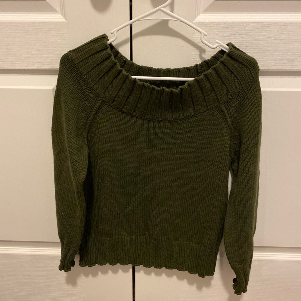 Green Off the Shoulder Sweater